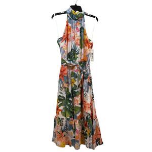 NWT Eliza J Floral High Neck Sleeveless Dress With Belt Size 12 MSRP $148